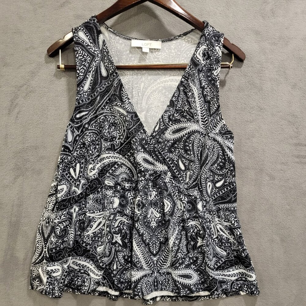 LOFT  Faux Wrap‎ Tank Top Women Medium Paisley Sleeveless Shirt Office Artsy